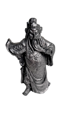 Estatueta Samurai Kwan Kun 9cm, resina prata envelhecida