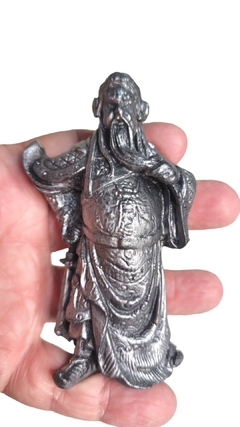 Estatueta Samurai Kwan Kun 9cm, resina prata envelhecida na internet