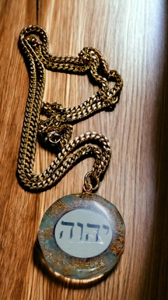 Orgonite pingente sextavado nome de Deus em hebraico com topázio azul - abre caminhos - comprar online