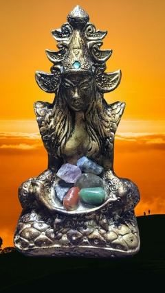 Estatueta Deusa da Fortuna Lakshmi resina com cristais - 17cm