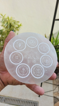 Placa de selenita 12cm Chakras - 391g