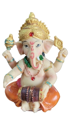 Ganesha tocando instrumentos, resina 9cm