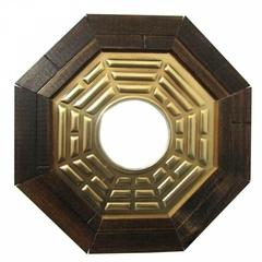 Quadro baguá céu anterior octogonal com espelho convexo, 13cm - madeira escura