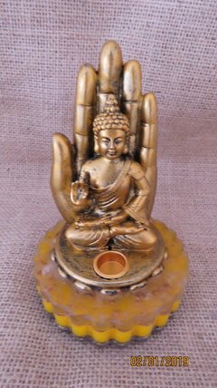 Buda na mão 13cm base orgonite - citrino