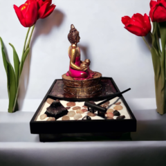 Imagem do Buda 15cm Jardim Zen e incensário base orgonite