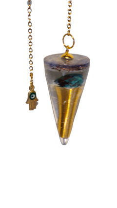 Pêndulo de orgonite 4.9cm Espiral - Crisocola e pingente de Mão Hamsa na internet