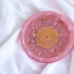 Porta-Copos de Orgonite Mandala 81mm Quartzo Rosa - Amor - comprar online
