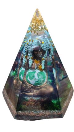 Pirâmide de orgonite hexagonal Gaia Mãe Terra 12,5cm - Equilíbrio Energético - comprar online