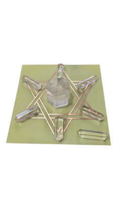 Imagem do kit cristais mandala reiki - 8 peças qualidade extra + gráfico Hexagrama em cobre 14cm