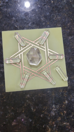 kit cristais mandala reiki - 8 peças qualidade extra + gráfico Hexagrama em cobre 14cm - Orgonites e loja de artigos esotéricos