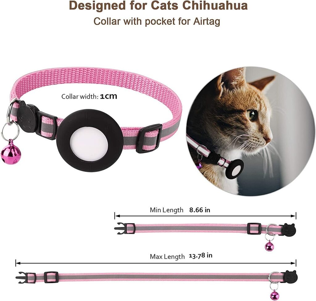 Collar Reflectante para Gato porta AirTag Rosa - 5LD
