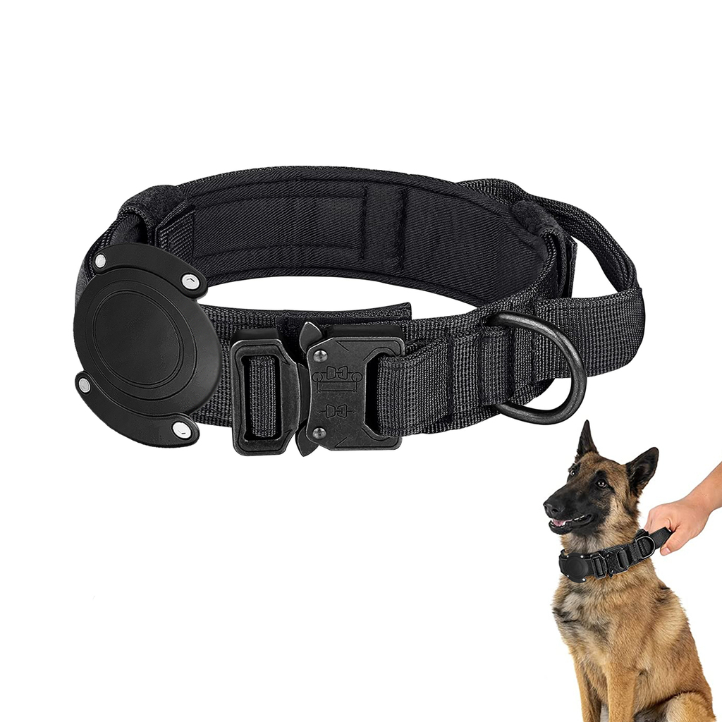 Collar Táctico Mediano para Perro con porta Airtag Negro