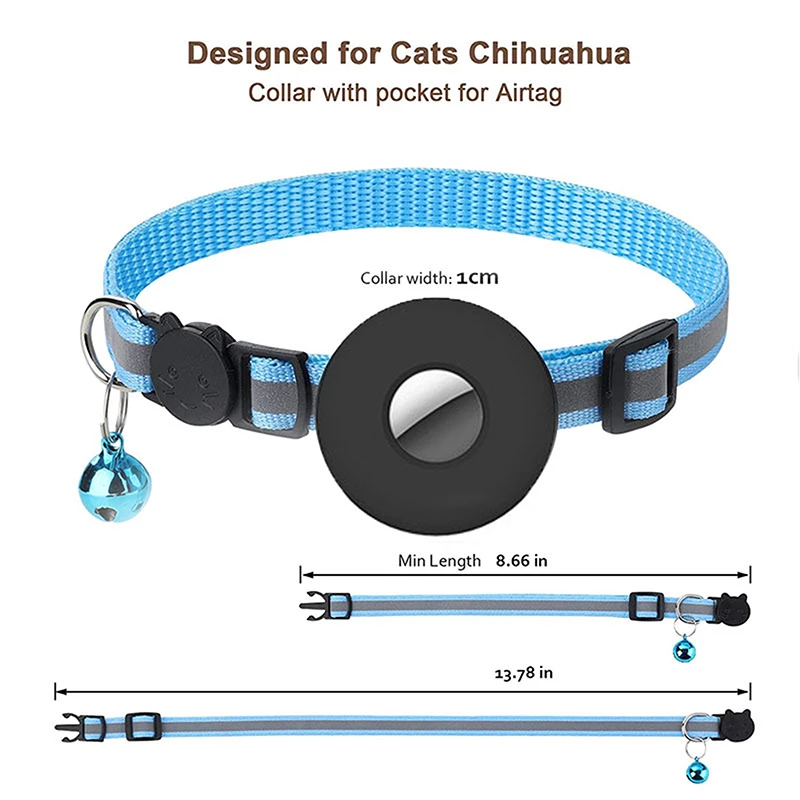 ZOLGINAH Cat Airtag Collar, Collar de gato reflectante con campana,  Etiqueta de identificación de etiqueta de nombre, Soporte impermeable,  Hebilla de seguridad, Ajustable 18-27cm-Azul