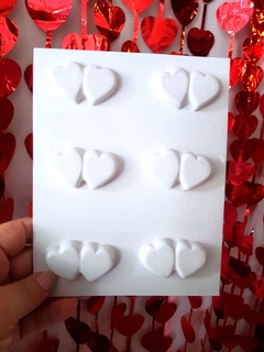 Molde placa corazones dobles bombones x 6