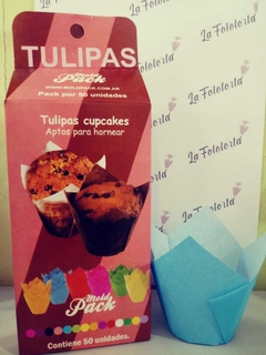 Tulipas para Cupcakes x 10 unidades Celeste