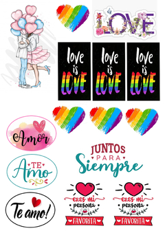 Plancha de stickers Love 3 dia enamorados amor