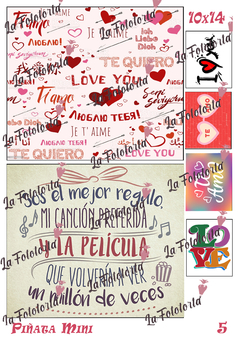 Transfer para torta piñata mini 14x10 cm San Valentín, Día de los Enamorados, Love, Amor Numero 5