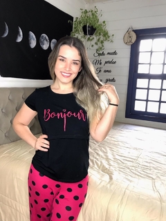 pijama de amamentação com calça silk bonjour - comprar online