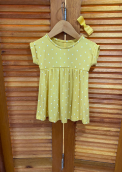 Vestido baby tal filha estampa poá amarelo