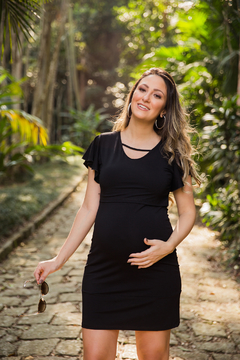 Vestido de amamentação decote V com recorte na barra - loja online