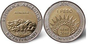 moneda 1 peso "Bicentenario argentino, Región de Cuyo - Aconcagua"