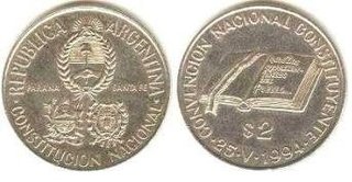 moneda de 2 pesos "Convención Nacional Constituyente "