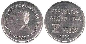 moneda de 2 pesos "Defensa de los Derechos Humanos "