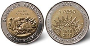 moneda de 1 peso " Bicentenario argentino, Región del Noroeste - Pucará de Tilcara"