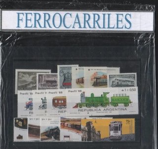 Colección Argentina de FERROCARRILES (14 sellos + 1 bloque)