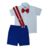Conjunto social infantil com camisa branca e bermuda azul royal 