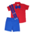 Conjunto social infantil com camisa vermelha e bermuda azul royal. Ideal para festas com tema super mario e dentre outros 