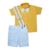 Conjunto social infantil masculino com camisa amarela e bermuda branca