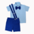 Conjunto social infantil masculino com camisa azul claro e bermuda azul royal