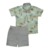 Conjunto social infantil masculino com estampa de safari  e bermuda bege.