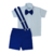 Conjunto social infantil masculino com camisa branca e bermuda azul royal