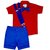 Conjunto social infantil masculino super mario com camisa vermelha e bermuda azul royal 