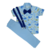 Roupa social infantil com camisa azul estampada com fundo do mar e calça azul bebê
