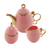 CONJUNTO 3 PEÇAS PORCELANA PARA CHÁ EGG ROSA MATT C/ DETALHES DOURADO - 17724