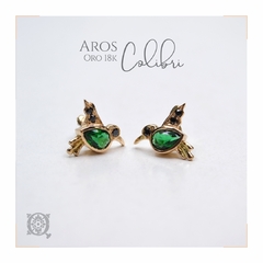 Aros Colibri con cubic Gota ORO