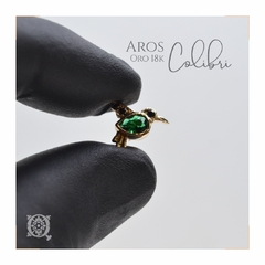 Aros Colibri con cubic Gota ORO - Quimbaya Orfebrería 