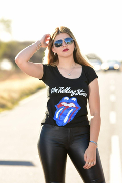 Remera Rolling Stones Entallada Lengua Azul - Tienda Road House Clothing