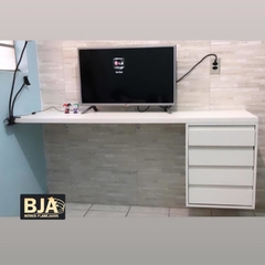 Mesa suspensa MDF branco c/ 4 gavetas cód.prata56