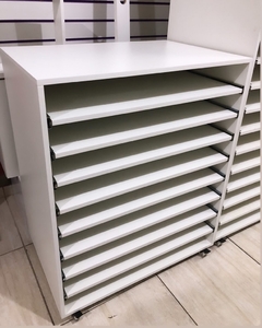 Balcão cartolina MDF branco com prateleira com corrediça cód.934