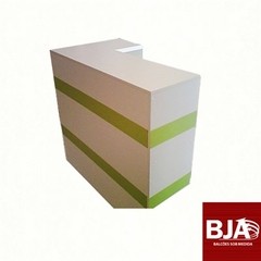 Balcão em L MDF branco com gaveta faixa verde cód.: 32514