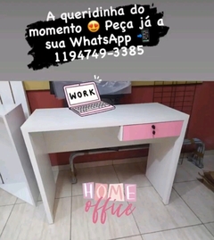 Mesa home office com gaveta MDF branco cód.basic2 - Balcão Sob Medida, Painel Canaletado Sob Medida, Armário Colméia Sob Medida