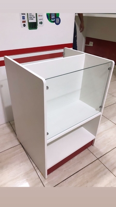 Balcão cesto central MDF branco com vidro cód.9136 - comprar online