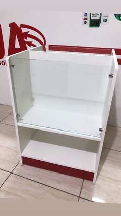 Balcão cesto central MDF branco com vidro cód.9136