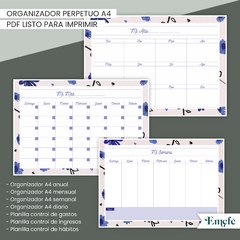 ORGANIZADOR PERPETUO - FLORES AZULES - ARCHIVO IMPRIMIBLE