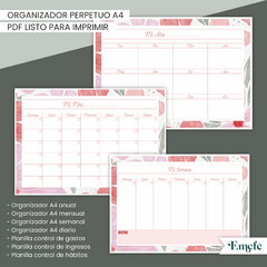 ORGANIZADOR PERPETUO - FLORAL ROSADO - ARCHIVO IMPRIMIBLE