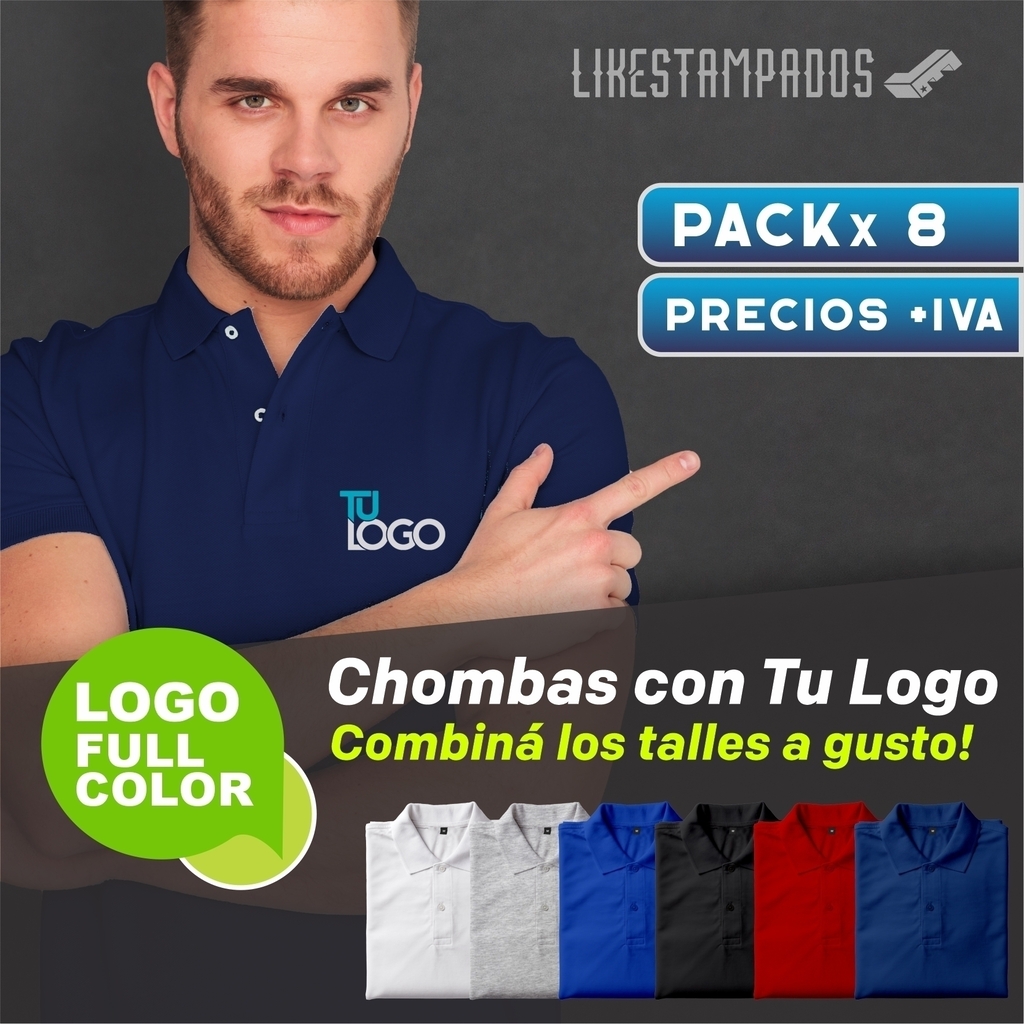 Pack de 8 Chombas Algodon Personalizadas con Logo